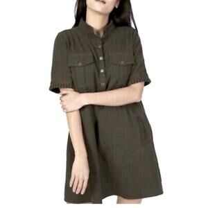 FAHERTY Piecrust Short Sleeve Mini Dress Utility Green Size Small